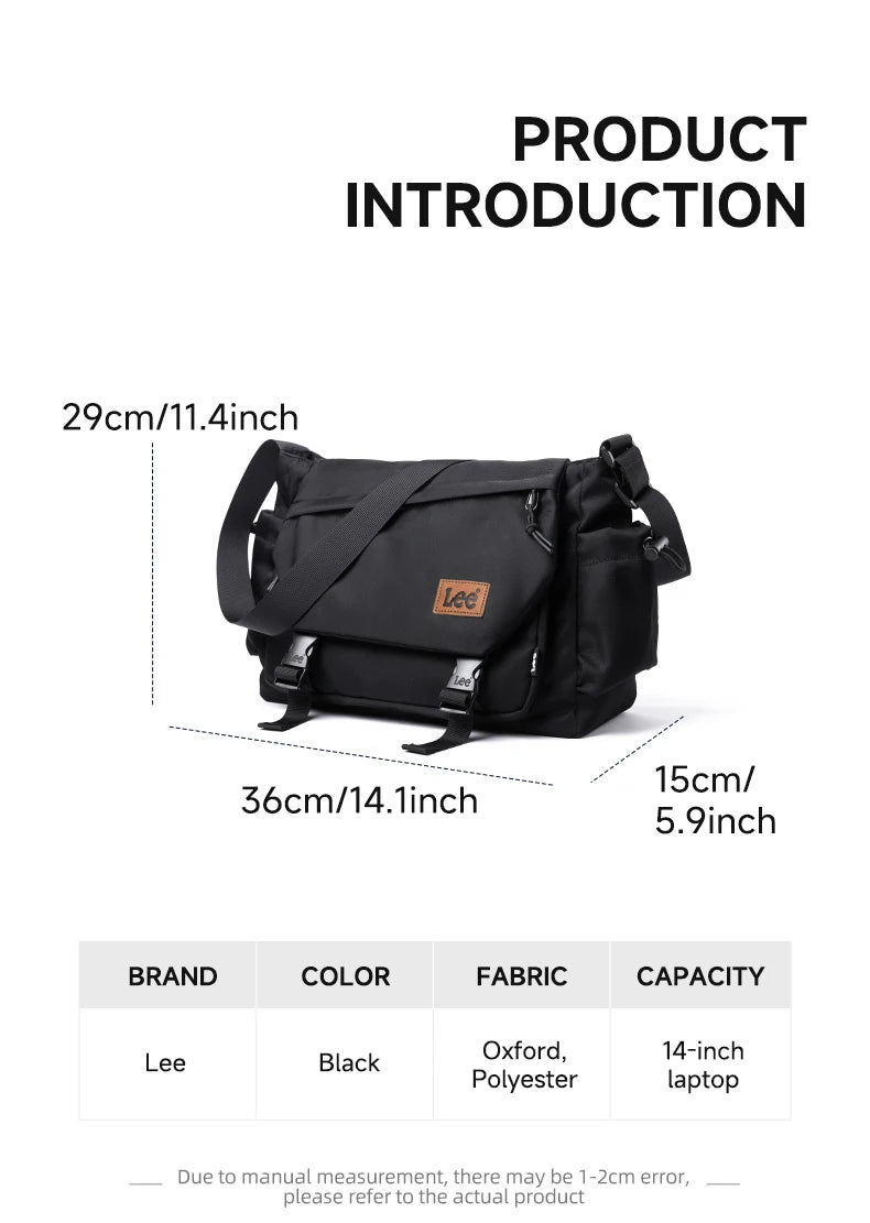 LEE Fashion Waterproof Large Crossbody Shoulder Bag Women Male Flip Laptop Messenger Bag Teenagers College Satchel School Bag