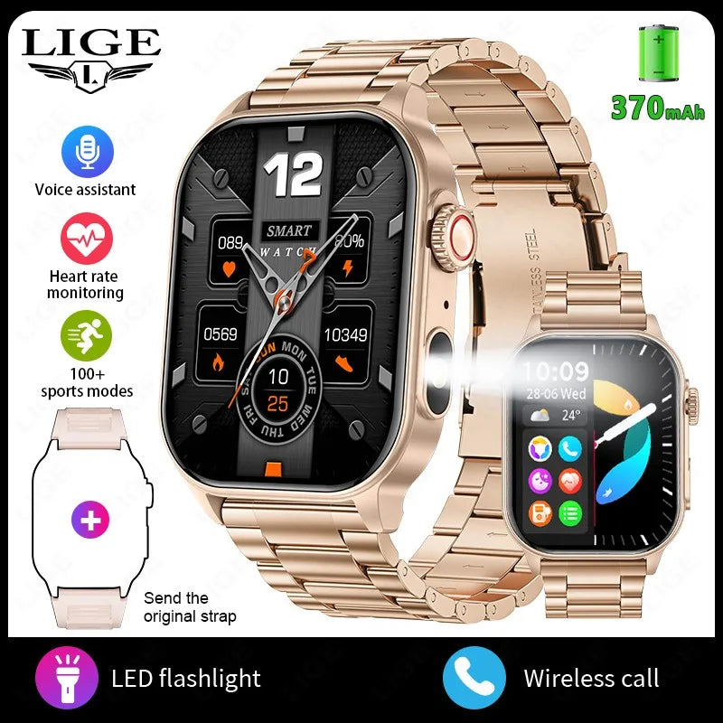 LIGE 2.01" HD Wyświetlacz Smartwatch dla Mężczyzn Kobiet Monitor Zdrowia Zegarki Sportowe Fitness AI Głos Rozmowy Bluetooth Męski Smartwatch Nowość