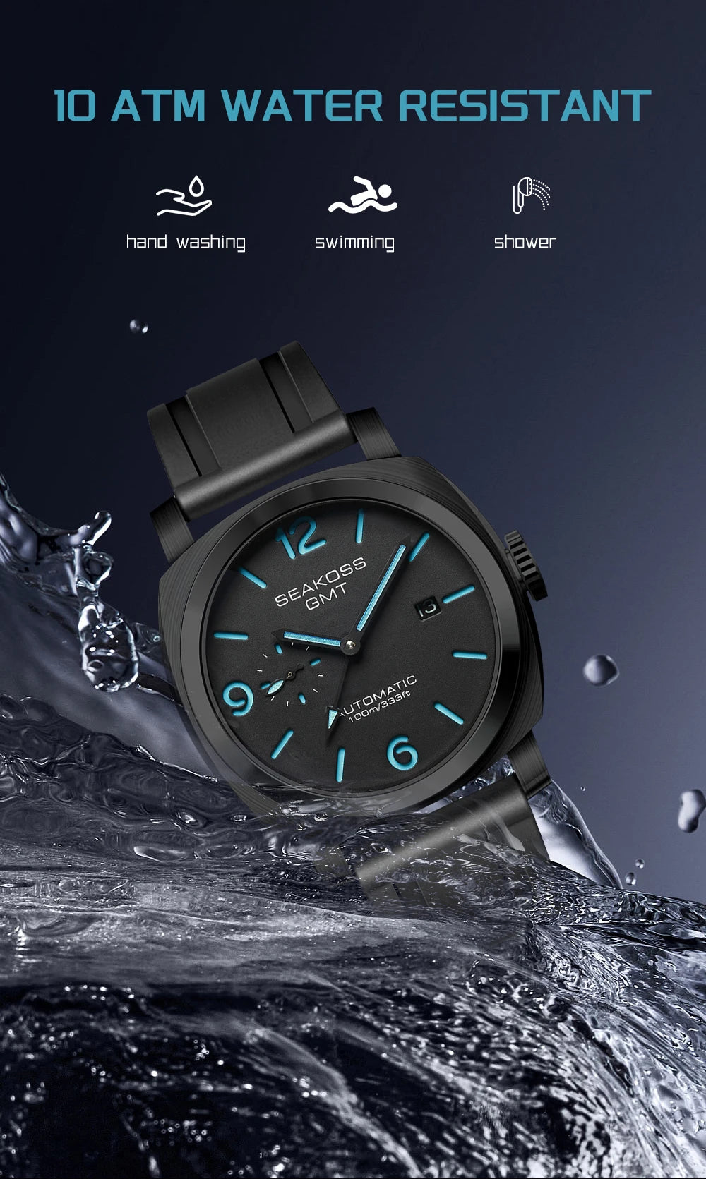 SEAKOSS GMT Super Luminous Diving Automatic Mechanical Watch Men 10ATM 1963 Seagull st2557 Movement Calendar Sapphire Wristwatch