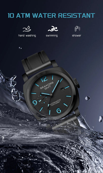SEAKOSS GMT Super Luminous Diving Automatic Mechanical Watch Men 10ATM 1963 Seagull st2557 Movement Calendar Sapphire Wristwatch