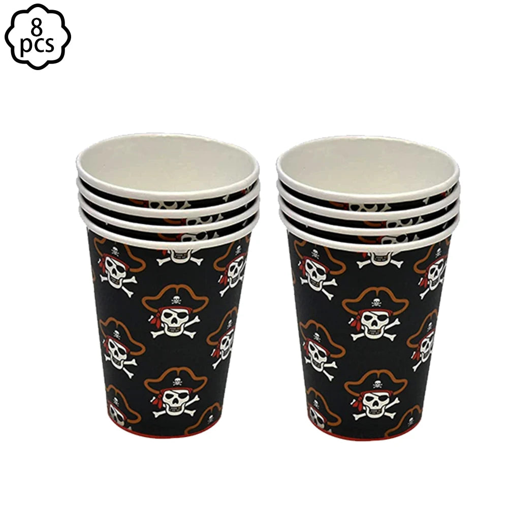 Pirate party napkins plates cups Tablecloths Banner Pirate skull balloon kids Caribbean Pirate themed birthday party decoration