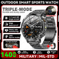 Smartwatch LIGE 2026 wojskowy, bateria 1400mAh, dla mężczyzn, latarka zewnętrzna, wodoodporność IP68, pulsometr, połączenia Bluetooth, bransoletka sportowa