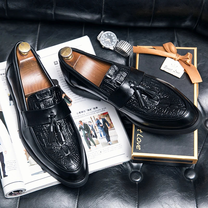Men's Dress Shoes Formal Leather Loafers Male Tassel Social Casual Business Shoes For Men Wedding Office Party Leather Shoes