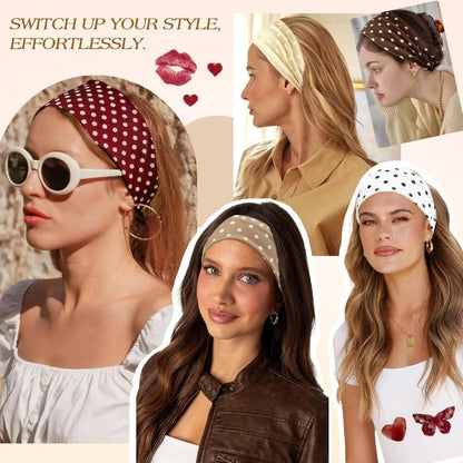 1-6Pack Polka Dot Headband for Women Non Slip Elastic Floral Hairbands Soft Fabric Hair Bands for Yoga Workouts Breathable
