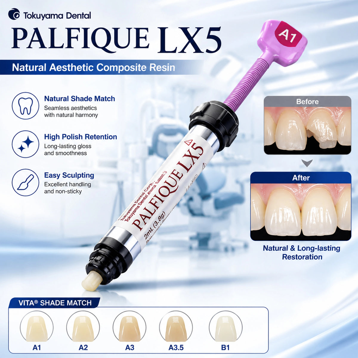 Tokuyama Dental Composite Resin Light Cure Multi Shade Universal Restorative Material Anterior Posterior Tooth Filling