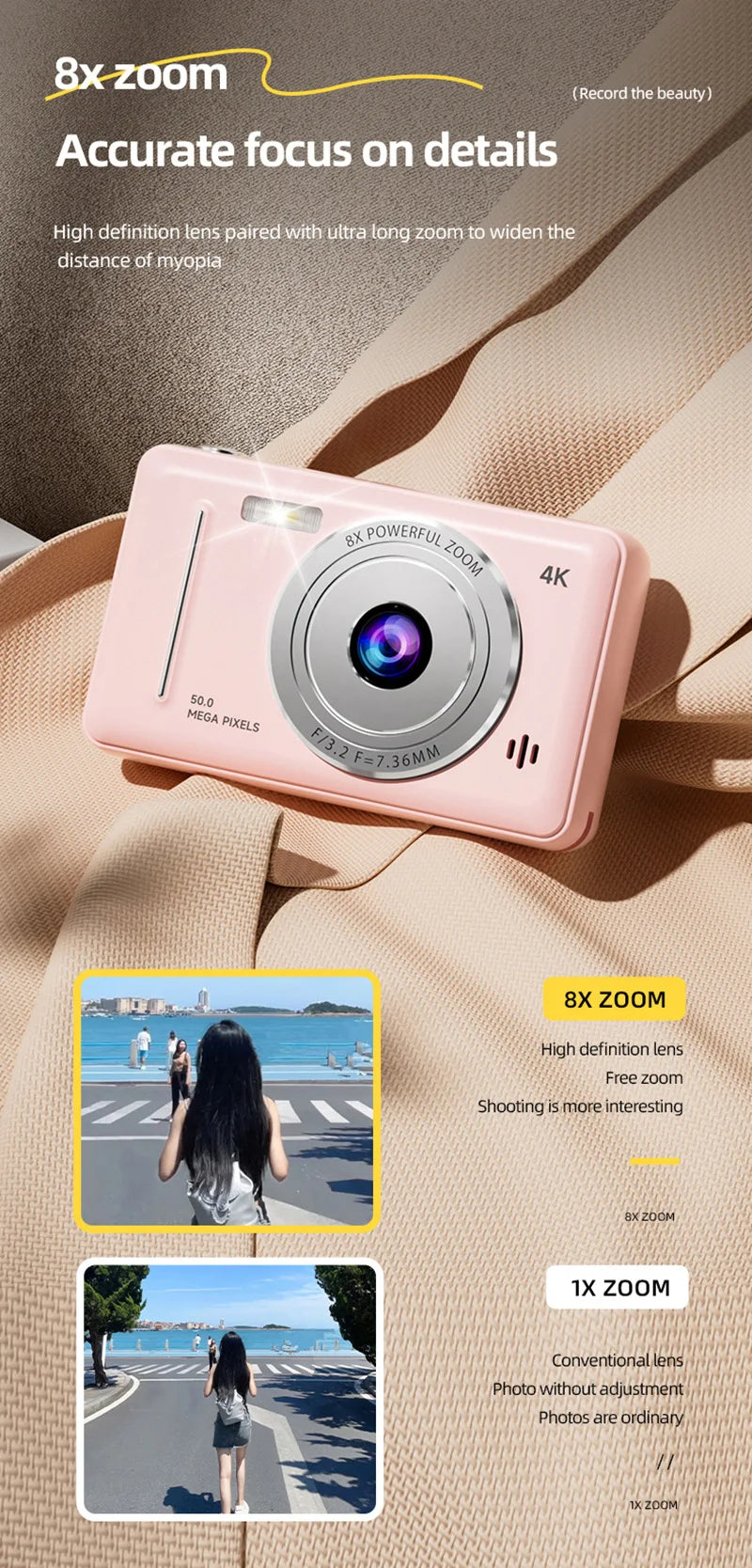 Xiaomi Retro 4K CCD Camera 50MP Auto Focus Dual Flash 8x Zoom Portable Student Vlog Camera for Beginners Travel Gift Photography