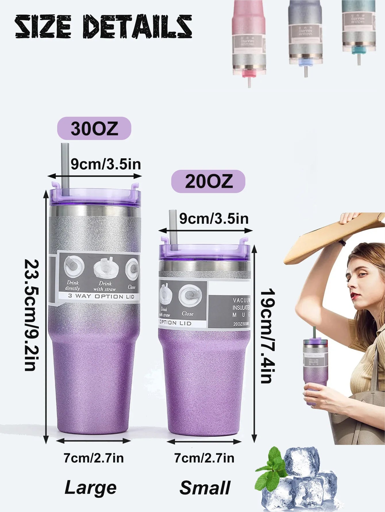 Gradient starlight double-layer stainless steel insulated and chilled cup - with a straw, flat-bottled cup, coffee cup, car cup