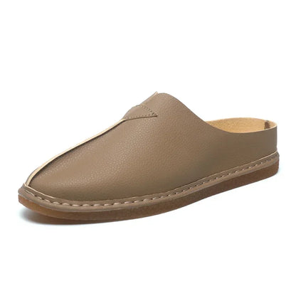 Fashion Leather Men Casual Shoes Slip on Man Loafers Breathable Soft Half Slippers Summer Flats Lightweight Lazy Driving Shoes