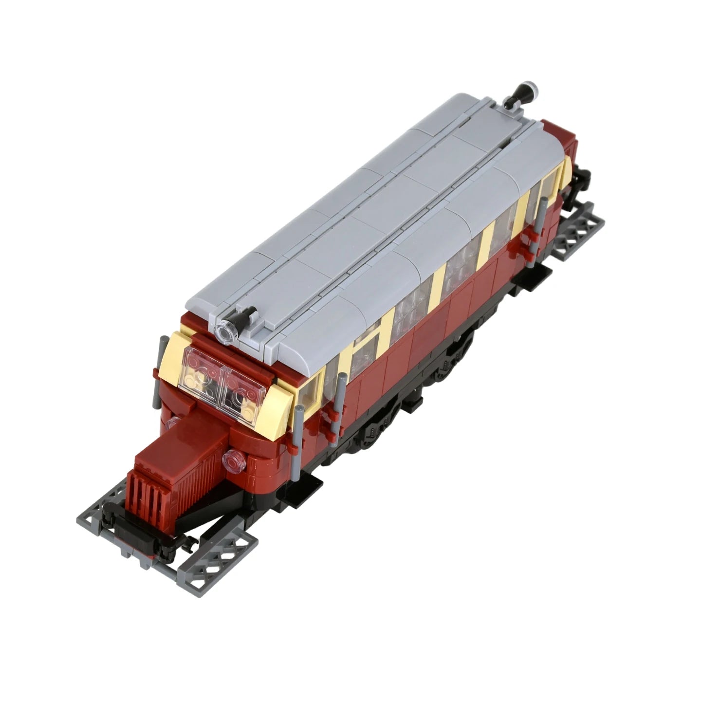 Vintage Dual Cab Train MOC Blocks, Detailed Retro Railway Locomotive, Educational DIY Toy for Train Fans, No Paper Manual