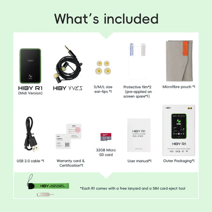 HiBy R1 MiDi HiFi Audio Music Player MP3 USB DAC WiFi Bluetooth 5.1 DSD256 PCM384kHz/32bit X1600E CS43131 MSEB Web Radio 1150mAh