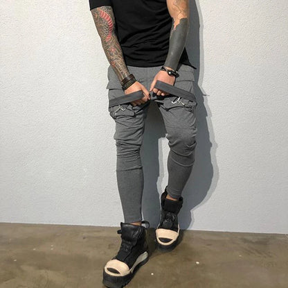 Men Running Stretch Tights Sweatpants Sports Absorbing Breathable Fitness Casual Cotton Multi Pocket Pants Slim Leggings