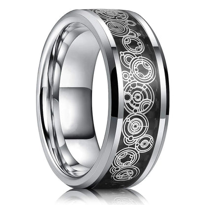 30 Colors Fashion 8MM Men Stainless Steel Celtic Dragon Rings Inlay Carbon Fiber Rings For Men Women Wedding Party Jewelry Gifts