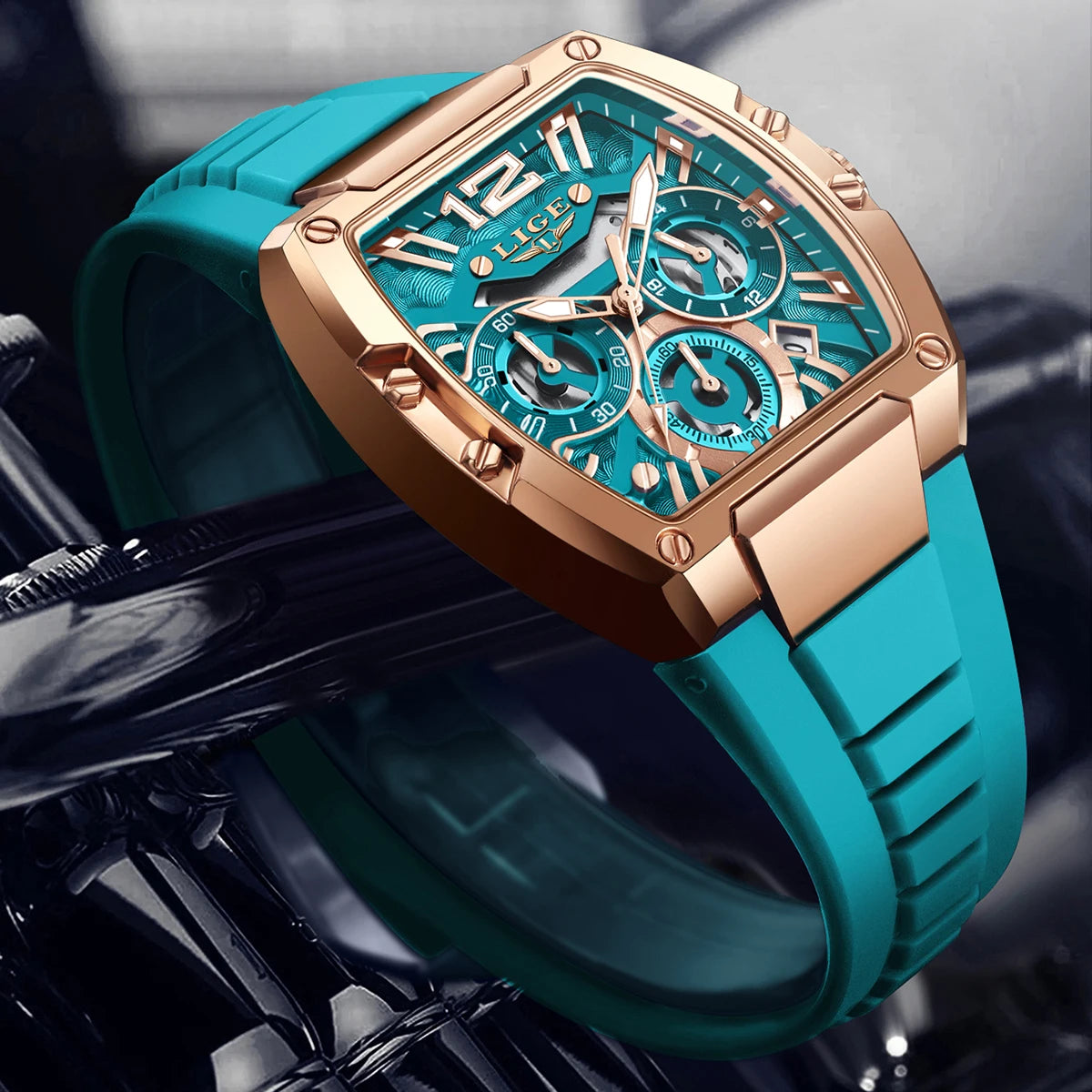 LIGE Sports Man Watch Tonnea Hollow Design Quartz Men Wristwatches Chronograph Waterproof Luminous Silicone Strap Watches Male
