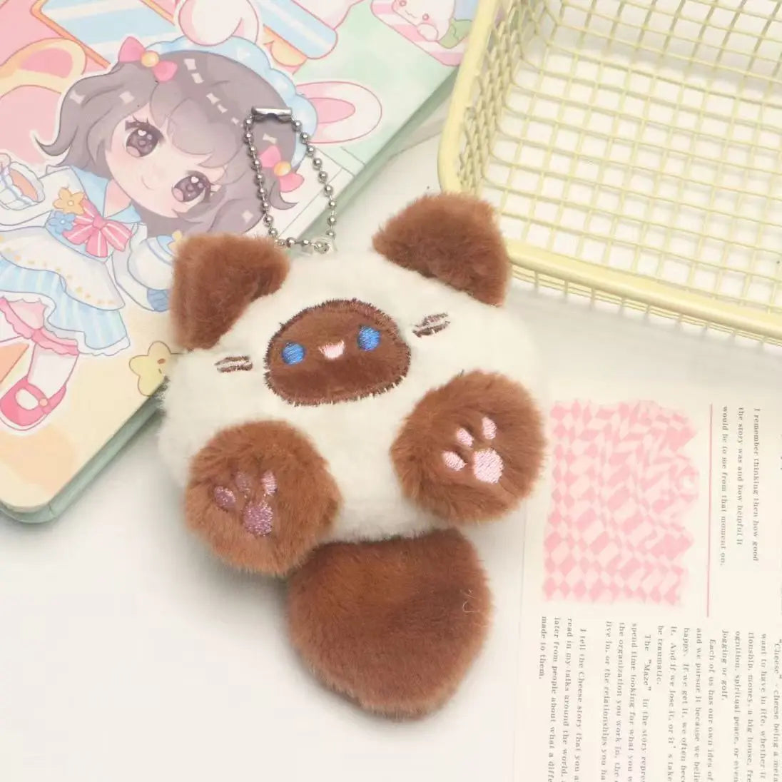 Cute Long Tail Cat Plush Keychain Cartoon Pendant with Lobster Clasp Soft Bag Charm Valentine Gift