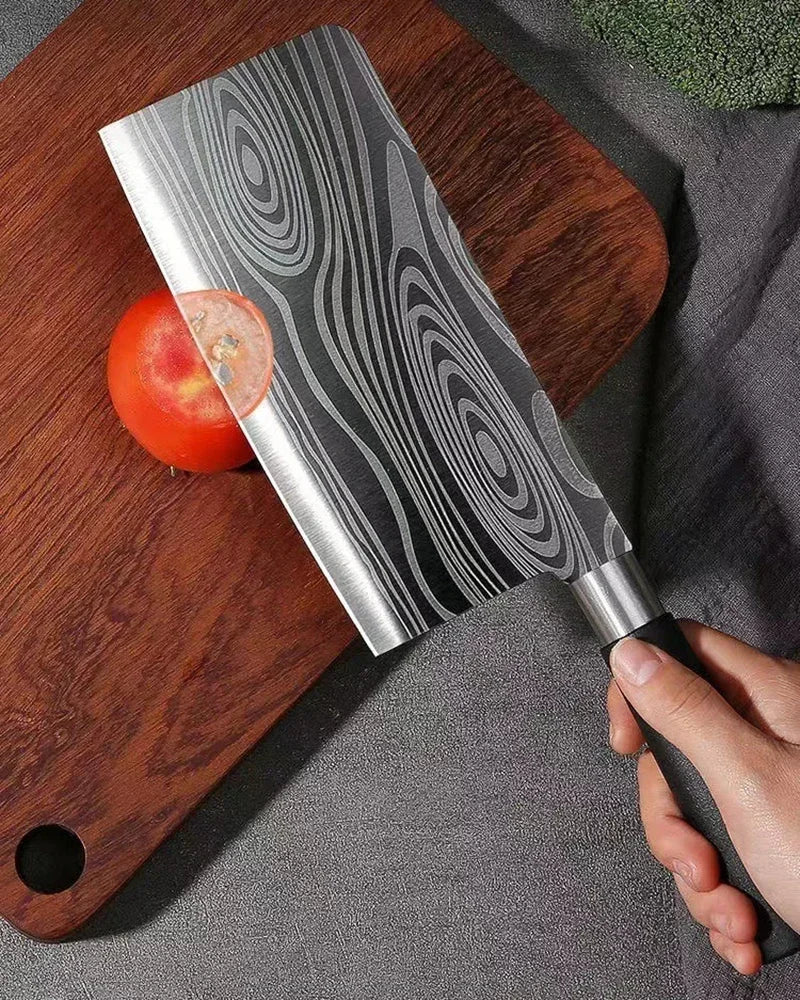 Laser Damascus Pattern Utility Kitchen Knives Set, Stainless Steel Sharp Slicing Chef Knife, Scissors & Sharpening Rod Cooking T