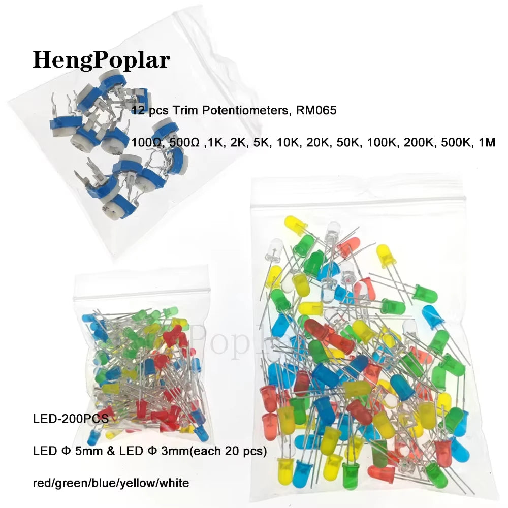 1900 pcs Mega Electronic Component Kit including Assortment + Capacitors + Resistors + LED + Transistors + DC Jacks + PCB +opamp