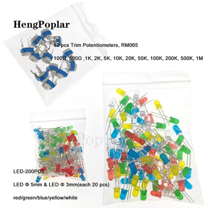 1900 pcs Mega Electronic Component Kit including Assortment + Capacitors + Resistors + LED + Transistors + DC Jacks + PCB +opamp