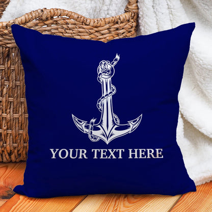 Custom Boat Name Pillow Covers Personalized Nautical Anchor Cushion Cases for Yacht Home Decor Beach House Welcome Aboard