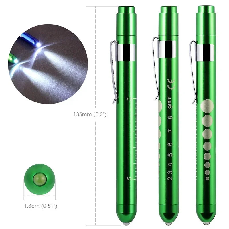 2Pcs Portable Led Flashlight Work Light Medical First Aid Pen Light Torch Lamp with Pupil Gauge Measurements Doctor Diagnosis