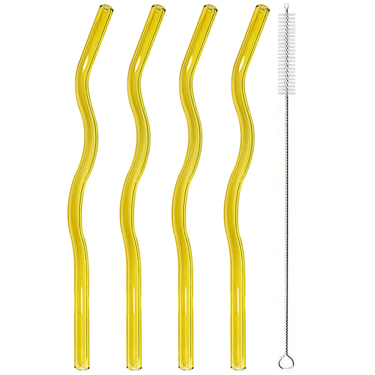 4pcs 200*8mm Glass Straws Wavy Colorful Drinking Straw Set with Brush High Borosilicate Glass Straw Kitchen Party Bar Drinkware