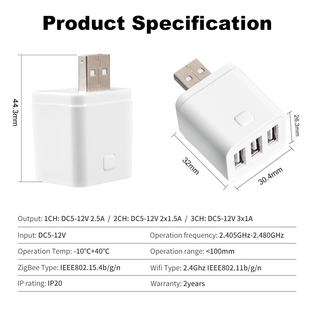 Tuya WiFi/Zigbee Mini Smart USB Adapter Plug 1/2/3 Gang Smart Life APP Timing DIY ON/OFF Controller Works with Alexa Google Home