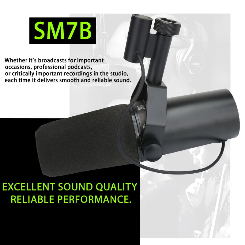 Professional SM7B Dynamic Podcasting Microphone - Studio Broadcast Quality Cardioid Condenser Mic with Shock Mount, SM7dB