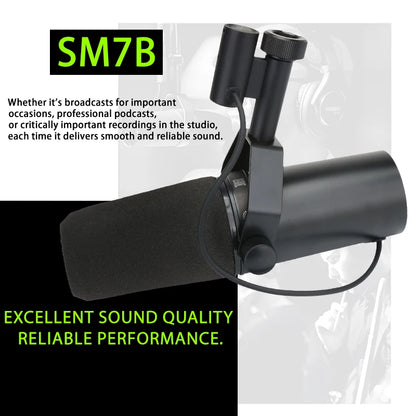 Professional SM7B Dynamic Podcasting Microphone - Studio Broadcast Quality Cardioid Condenser Mic with Shock Mount, SM7dB