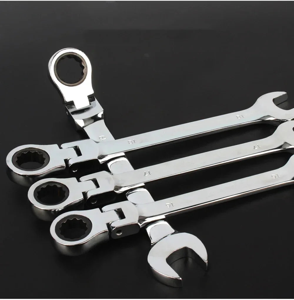 Flex-Head Ratcheting Combination Wrench Set SAE 1/4''-13/16'' Premium 72-Teeth Gear Chrome Organizer Auto Repair Tool