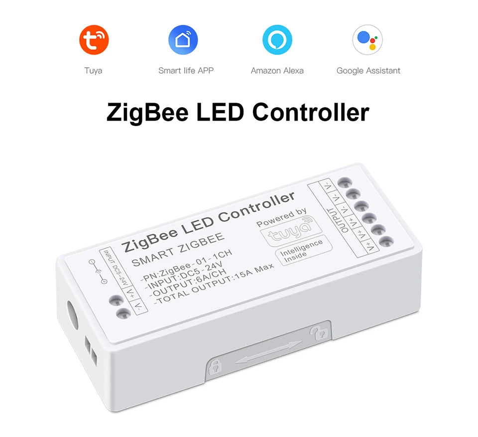 APP Dimmable Voice Control Smart LED Dimmer Zigbee 3.0 for Single Color, CCT, RGB, RGBW, RGBCCT LED Strip 5V-24V Work With Tuya