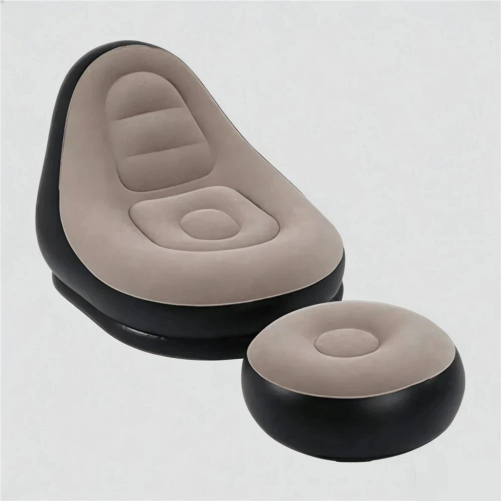 Portable Inflatable Lazy Sofa with Footstool, Hot-Selling Outdoor Camping Lounger, Waterproof Wear-Resistant Air Mattress for Na