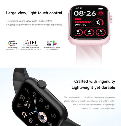 Smartwatch 1,83 cala dla mężczyzn i kobiet, dotykowy ekran, sportowy zegarek fitness, połączenia Bluetooth, cyfrowy smartwatch, wodoodporność IP68