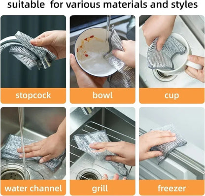 5-30 PCS Magic Dishcloth Silver Wire Cleaning Kitchen Cloth Thickened Microfiber Wash Towel Built-in Sponge Steel Wire Ball Rag