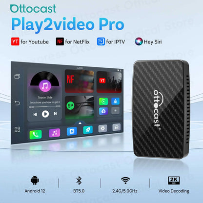OTTOCAST Wireless CarPlay Android Auto Adapter Play2Video Pro Video Box New WiFi Car Accessories for Youtube for Netflix