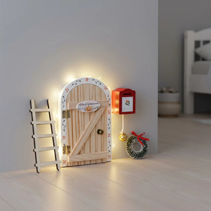 Wooden Elf Door Set Cartoon Room Decor Dollhouse Character Stickers Fairytale-Style Balcony Decor Hanging Ornaments Gift
