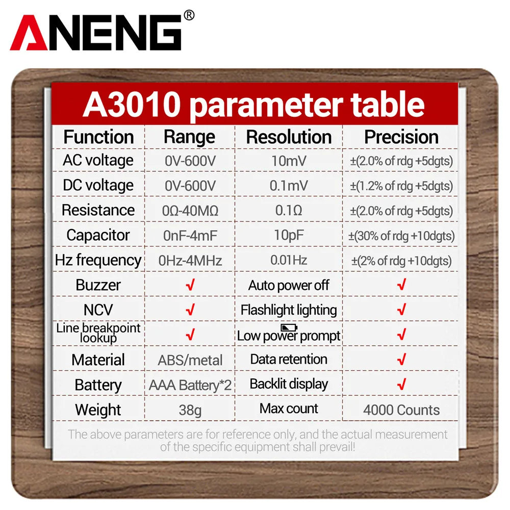 ANENG A3010 Pen-Type Multimeter 4000 Counts Digital True-RMS Backlight Multi Meter Auto Range Tester LCD Electrician Tester Tool