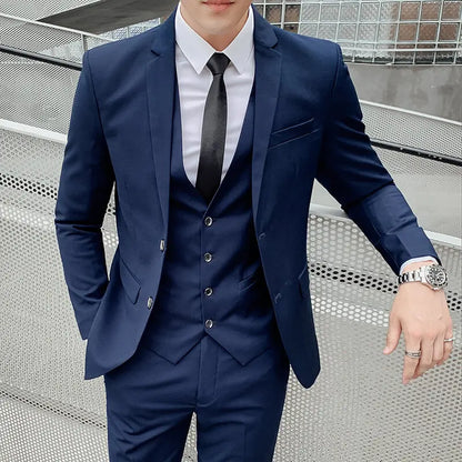 Suit (Blazer+Vest +Trousers) Men's Fashionable Gentleman Business Banquet Korean-style Formal Dress Casual Wedding 3-piece Set