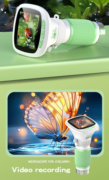 Kids Handheld Microscope with 2.4 Inch IPS HD Screen, 200X & 1000X Magnification, Photo/Video Recording, for Children Ages 6-12