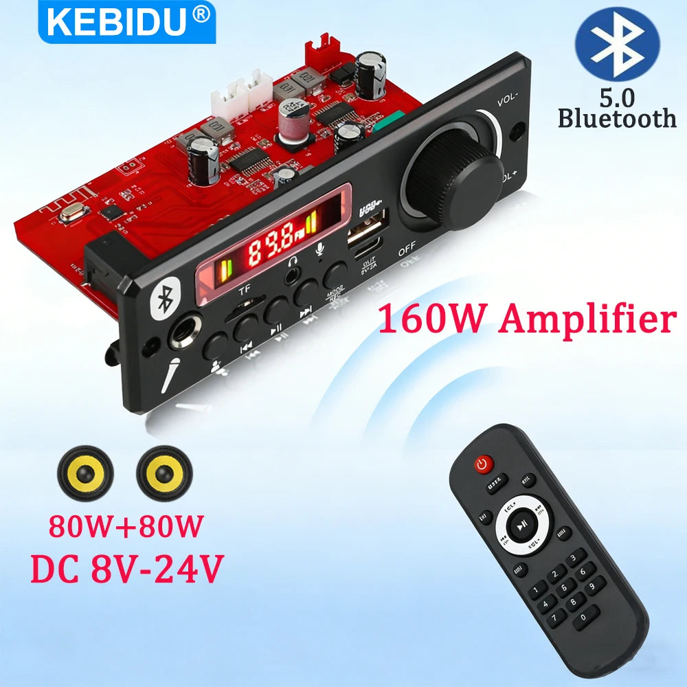 160W Amplifier Bluetooth MP3 WMA  APE Decoder Board 12V 40W Handsfree Car Audio Microphone USB TF FM Radio DIY Mp3 Music Player