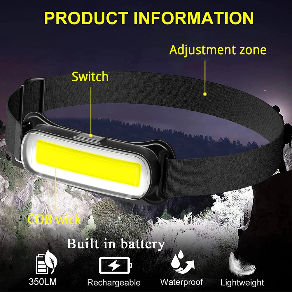 USB Rechargeable LED Headlamp Waterproof Head Lamp Adjustable Headband Head Light for Outdoor Camping Running Cycling Fishing