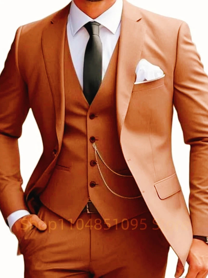 Elegant Mint Green 3 Piece Men's Suit Groom Tuxedos Business Suits Slim Fit Notch Lapel Blazer Vest Pants for Wedding Party Prom