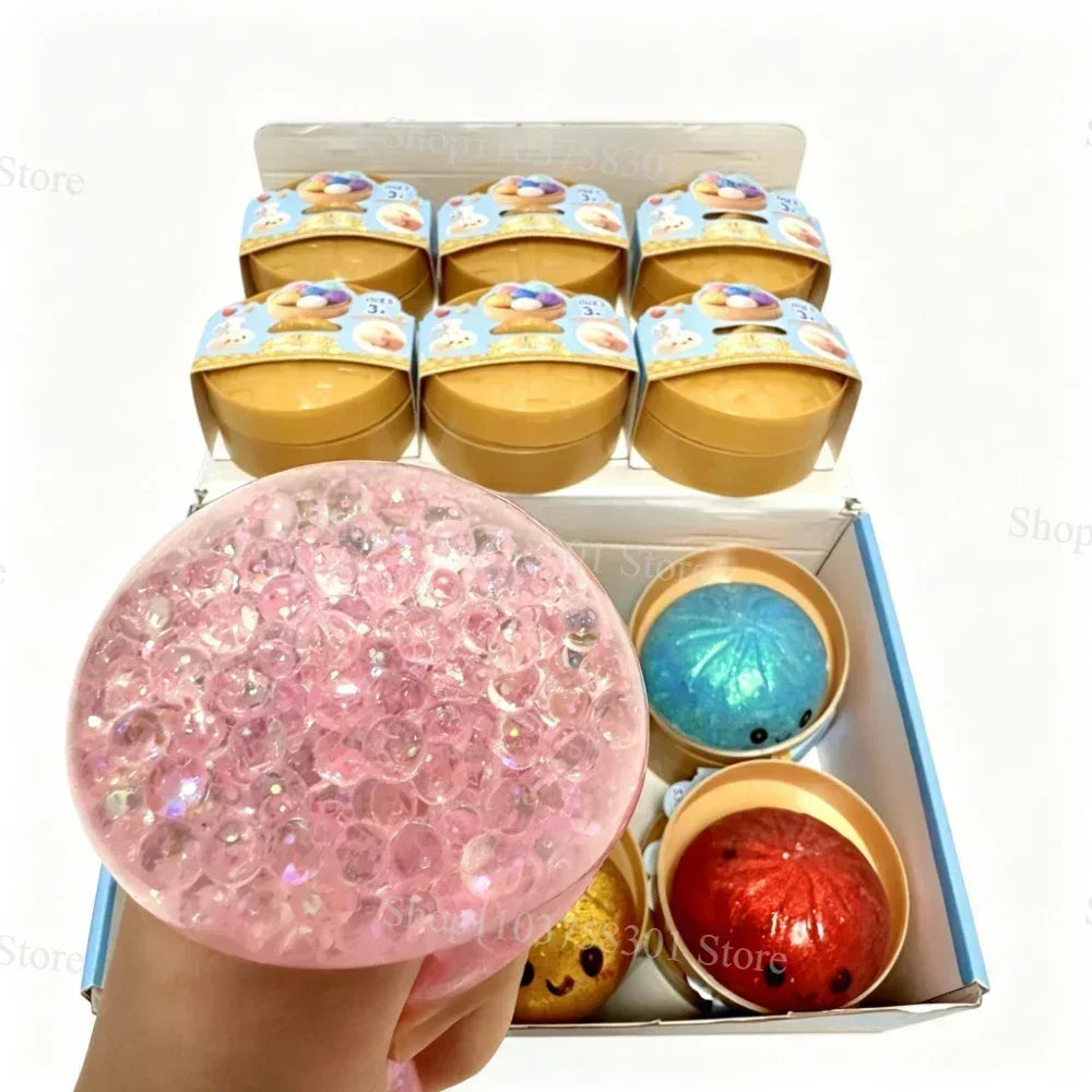 Colorful Dumpling Squishes Stress Balls Fidget Sensory Toys Simulation Food Squishies Bun with Steamer Squeeze Dough Ball Gifts