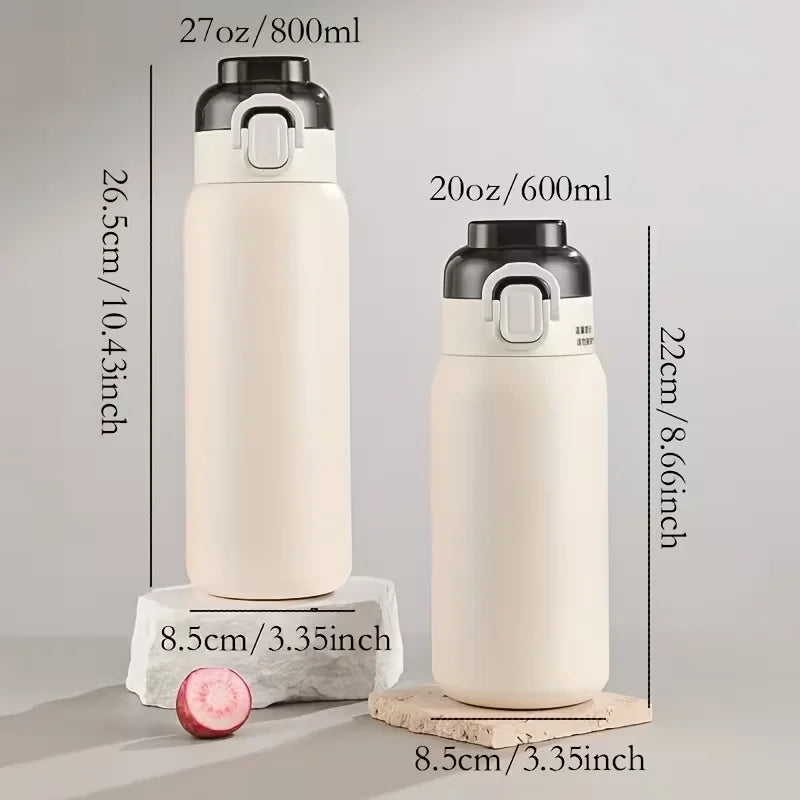 LUSQI 304 Stainless Steel Vacuum Insulated Water Bottle With 7 Flavor Pods 600/800ml Portable Thermos Outdoor Sports Water Cup