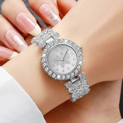 5PCS Luxury Rhinestone Butterfly Dial Women Quartz Watch Jewelry Set Elegant Ladies Bracelet Wristwatch Reloj Mujer（Without Box）