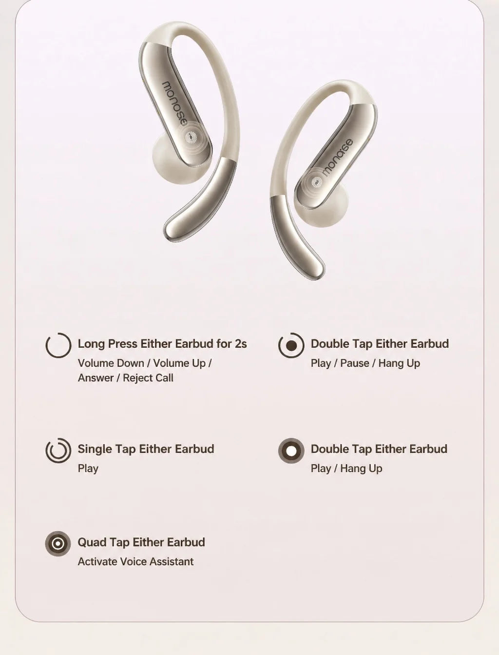 MONOISE Q13 AI Translation Earbuds Open Ear Wireless Bluetooth Headphones Real Time Translator HiFi LDAC Sport Earphones