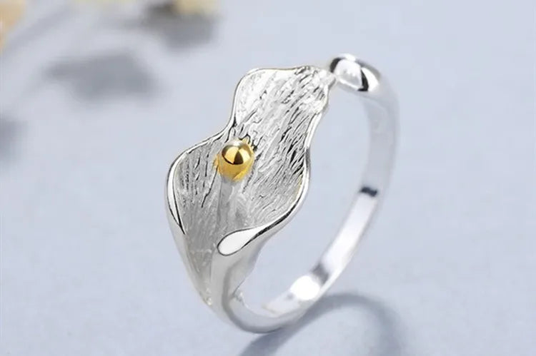 PANJBJ 925 Sterling Silver Lotus Ring For Women Retro TextureJewelry Irregular Creativity Adjustable Jewelry Party Gift Dropship
