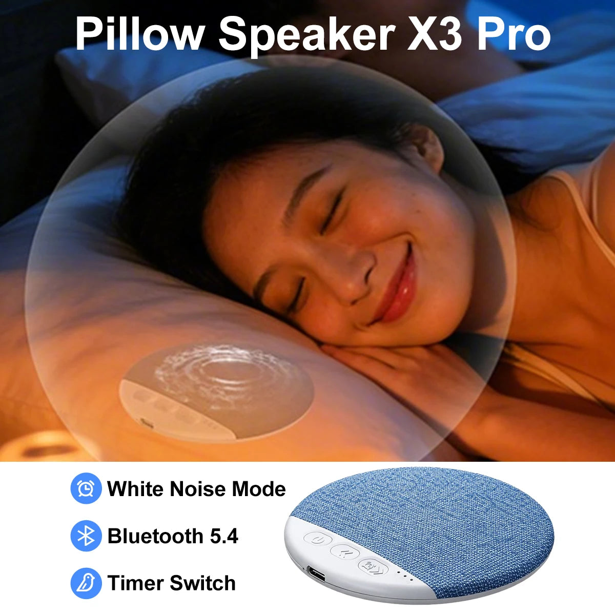 Niezwykle cienki głośnik podpoduszkowy Bluetooth z Bluetooth 5.4, głośnik podpoduszkowy Bluetooth z przewodnictwem kostnym na prezent do spania