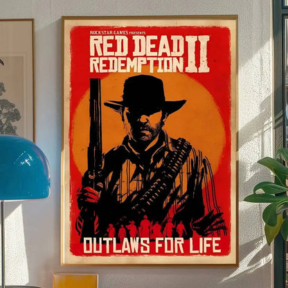 Red Dead Redemption 2 Game Poster Self-adhesive Art Room Entrance Restaurant Wall Decor Art Painting
