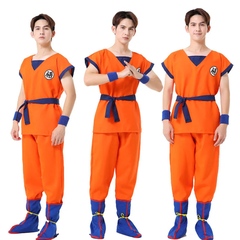 Anime Adult Son Goku Cosplay Costume For Men Kids Boys Orange Suit Halloween Super Saiyan Superheroes Krillin Jumpsuit Role Play
