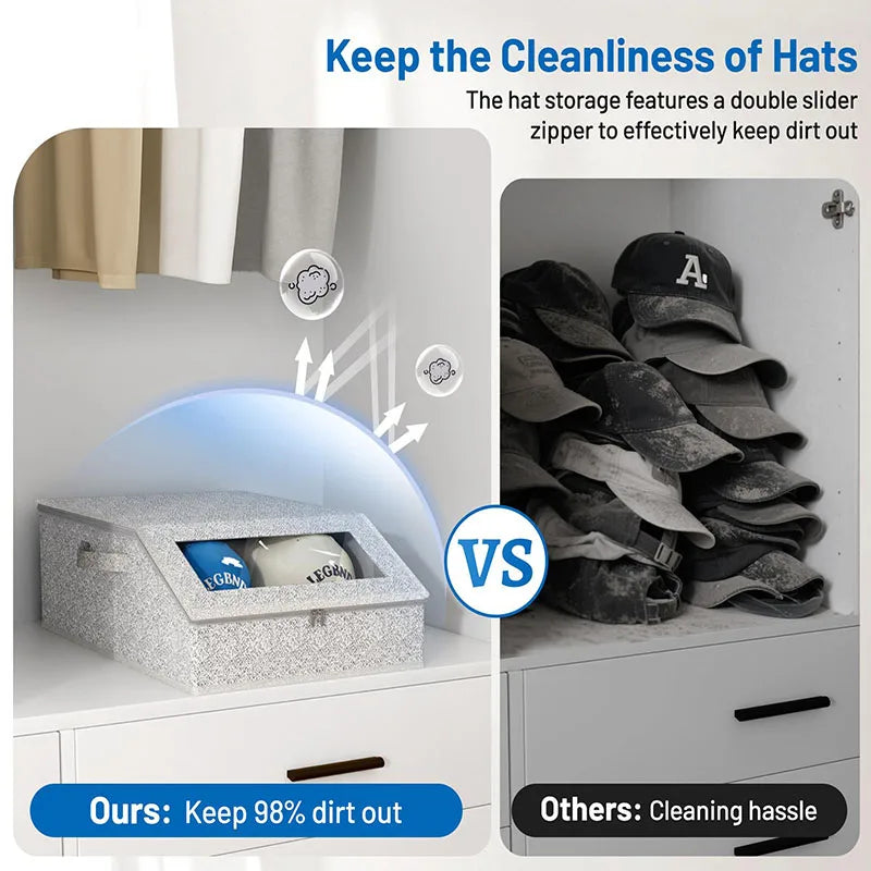 Multifunctional Large Capacity Foldable Baseball Cap Storage Box With Lid Dustproof Hat Organizer Container For Home Closet