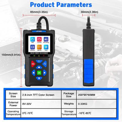 OBD2 Scanner Fault Code Reader JFIND JF700 Car Motorcycle OBDII Diagnostic Tools Voltage Charging Test for Yamaha Honda ELM327